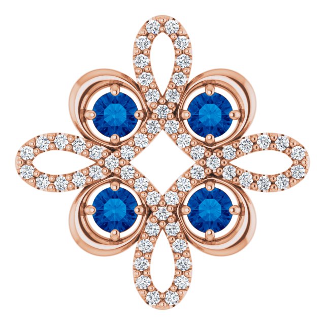 14K Rose Natural Blue Sapphire & 1/6 CTW Natural Diamond Clover Pendant